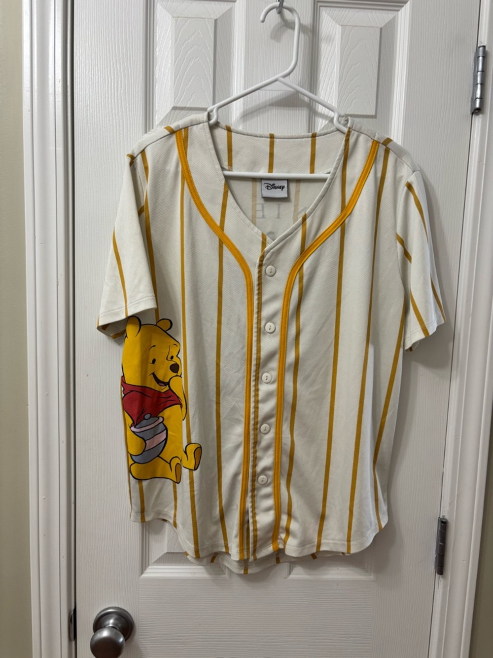 Disney Winnie The Pooh Pinstripe Button Down  Baseball Jersey Women’s Size - Picture 2 of 8